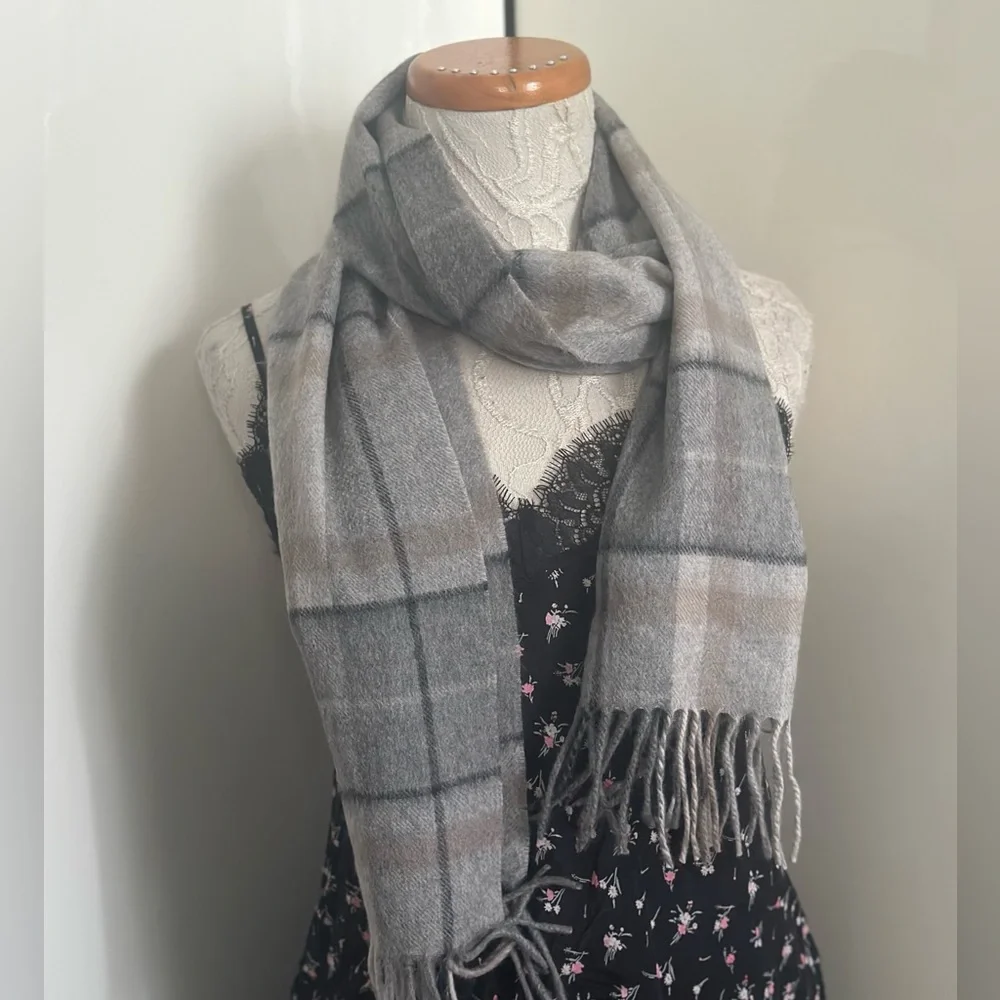 AMICALE Cashmere Men's 100% Cashmere Plaid Scarf